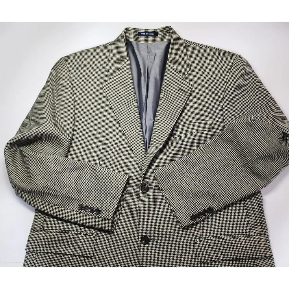 Ralph Ralph Lauren Houndstooth Wool Blazer Sport Coat Mens Sz 43R Tan Beige Work